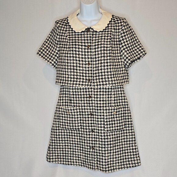 Sandro Faustina Houndstooth Mini Dress in Black & Cream, Various sizes, NWT - Picture 1 of 7